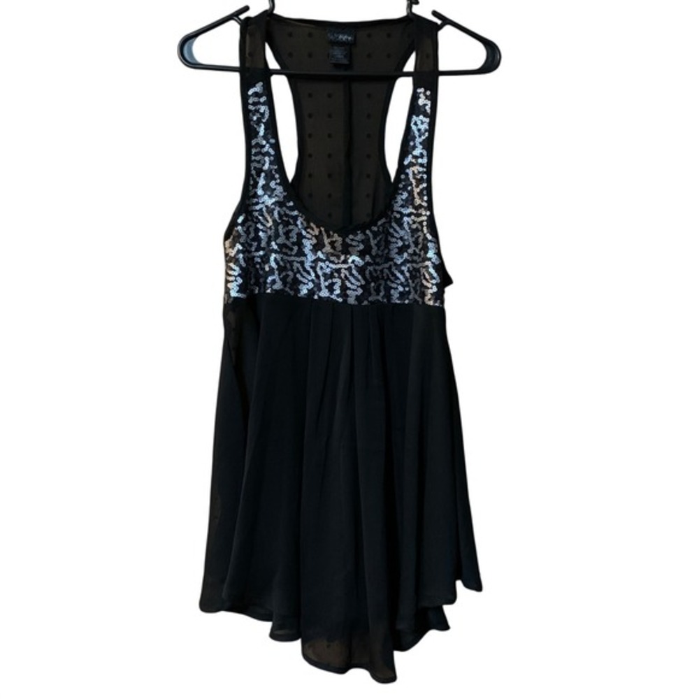 Daytrip Black Sheer Bead Tank Top Large Racy Sexy Y2K 90s Fairy Goth Whimsygoth
